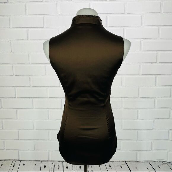 10/$25🦋 NY&Co Brown Satin Ruffle Halter Top - Size Medium - Picture 4 of 13